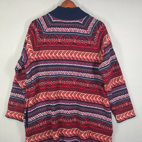 St John's Bay Cardigan Women's XL Red Fair Isle Knit Button Sweater Pocket Aztec - Picture 2 of 15